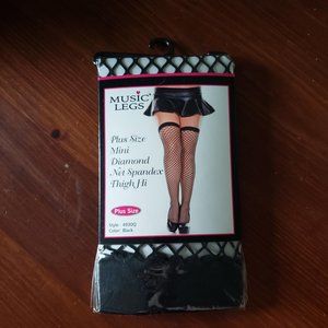 Music Legs Black Plus Size Fishnet Thigh Highs